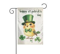 Simpatico uccello felice che indossa un leprechaun verde cappello a cilindro bandiera da giardino 30 x 45 cm verticale su entrambi i lati per fattoria vacanze decorazioni esterne bandiera cortile