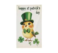 Simpatico uccello felice che indossa un leprechaun verde cappello a cilindro bandiere per la casa da cortile, 0,9 x 1,5 m, striscione di auguri con occhielli per interni ed esterni, decorazioni per la