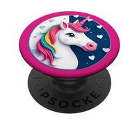 Simpatico unicorno con cuori - Pulsante 3D 1 - Fan Fun PopSockets PopGrip Adesivo