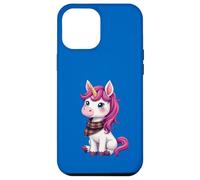Simpatico unicorno rosa che indossa un fazzoletto scozzese scozzese Custodia per iPhone 12 Pro Max