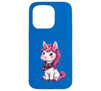 Simpatico unicorno rosa che indossa un fazzoletto scozzese scozzese Custodia per iPhone 15 Pro
