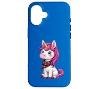 Simpatico unicorno rosa che indossa un fazzoletto scozzese scozzese Custodia per iPhone 16
