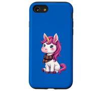 Simpatico unicorno rosa che indossa un fazzoletto scozzese scozzese Custodia per iPhone SE (2020) / 7 / 8