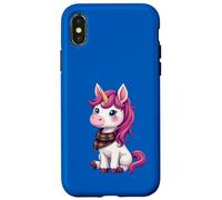 Simpatico unicorno rosa che indossa un fazzoletto scozzese scozzese Custodia per iPhone X/XS