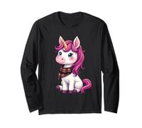 Simpatico unicorno rosa che indossa un fazzoletto scozzese scozzese Maglia a Manica