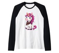 Simpatico unicorno rosa che indossa un fazzoletto scozzese scozzese Maglia con Maniche Raglan