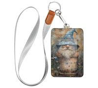 Simpatico vaso in pelle a forma di gnomo con fiore, porta badge con cordino e capacità di 3 carte d'identità e porta carte per ufficio, ospedale e patente di guida