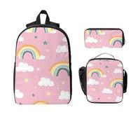 Simpatico zaino arcobaleno nuvola set per ragazze ragazzi con borsa per il pranzo astuccio astuccio cartone animato stella 3 pezzi borse scolastiche isolate lunchbox regali per donne uomini