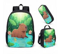 Simpatico zaino Capybara Lotus Flower 43,2 cm set 3 pezzi zaino per la scuola per bambini ragazzi stampa grafica tropicale design, 06, L, Minimalista
