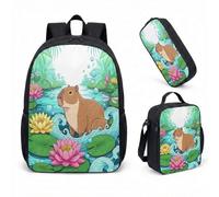 Simpatico zaino Capybara Lotus Flower 43,2 cm set 3 pezzi zaino per la scuola per bambini ragazzi stampa grafica tropicale design, 01, L, Minimalista