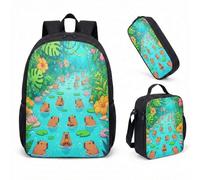Simpatico zaino Capybara Lotus Flower 43,2 cm set 3 pezzi zaino per la scuola per bambini ragazzi stampa grafica tropicale design, 08, L, Minimalista