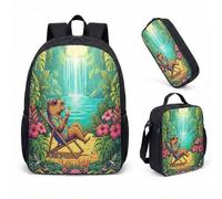 Simpatico zaino Capybara Lotus Flower 43,2 cm set 3 pezzi zaino per la scuola per bambini ragazzi stampa grafica tropicale design, 15, L, Minimalista