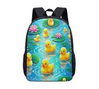 Simpatico zaino da scuola con anatroccoli da 43 cm, borsa da viaggio con stampa grafica di stagno con cartoni animati, per bambini, ragazzi, ragazze, studenti, 12, L, Minimalista