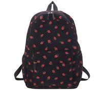 Simpatico zaino in velluto a coste fragola multi tasche borsa estetica preppy casual leggero borsa da scuola per donne ragazze ritorno al college piccolo zaino borsa per le donne, Nero , Etichettalia