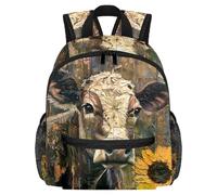 Simpatico zaino per bambini, con tavola in legno, motivo mucca, girasole, borsa moderna per bambini in età prescolare, scuola, ragazze e bambini piccoli, Multicolore 1., 25.4x10x30 CM/10x4x12 in