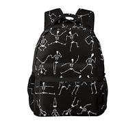 Simpatico zaino per scuola media per adolescenti, ragazzi e ragazze, zaino per laptop leggero, scheletro di teschio carino che balla nero, borsa per libri di grande capacità per laptop, astuccio, bot