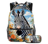 Simpatico zebra e fiore si distinguono con stile con il set di 2 zaini per bambini per ragazzi ragazze adolescenti, zaino e astuccio Bundle, Multicolore, B：29.4x20x40cm P：19x7.5x3.8cm, Zaini Daypack