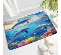Simpatico Zerbini per esterni Jumping Dolphin Blue Ocean Undersea Tropical Fish Summer Beach Seaside l Animal Passatoia Tappetino Doccia 40×60cm per Corridoio,Doccia,WC