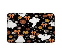 Simpatico Zerbino Black White Spooky Ghost Cute Bow Boho Flower Tappeto per porta d'ingresso Tappetino per piedi 40×60cm per Bagno,Cucina,Cucina