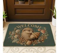 Simpatico zerbino con lontra, tappetino di benvenuto con conchiglie verdi, per interni ed esterni, decorazione costiera, in gomma, impermeabile, antiscivolo, antipolvere, facile da pulire, 73 x 43 cm
