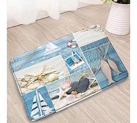 Simpatico Zerbino Summer Beach Bathroom Rug - Sailboat Starfish Shell Conch Sea Life Zerbini per esterni Tappeto da Bagno 40×60cm per Corridoio,Bagno,Soggiorno
