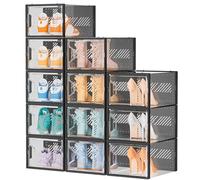 SIMPDIY 12 pcs Scatole per Scarpe,Scatole Portascarpe in Plastica Trasparenti impilabili, Contenitori Portascarpe con Coperchi per donna/uomo (35x25x18.7cm)