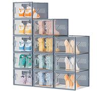 SIMPDIY 12 pcs Scatole per Scarpe,Scatole Portascarpe in Plastica Trasparenti impilabili, Contenitori Portascarpe con Coperchi per donna/uomo (33.2x25x18.7cm)