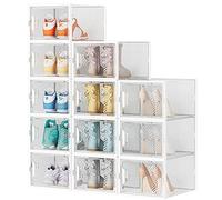 SIMPDIY 12 pcs Scatole per Scarpe,Scatole Portascarpe in Plastica Trasparenti impilabili, Contenitori Portascarpe con Coperchi per donna/uomo (33.2x25x18.7cm)