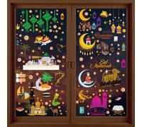 Simpeak 154 Pezzi Adesivi per Finestre Ramadan, Eid al-Fitr stelle e luna autoadesivi, decorazioni per finestre in PVC Ramadan Eid Mubarak adesivi per finestre, 9 fogli