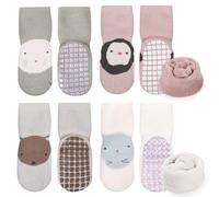 Simpeak 4 Paia Calzini Antiscivolo Bambino Cotone Bimbi Bambini, Invernali Addensare Neonato Calze para 3-5 Anni Bambino, Faccia Grande Gcimmia Gatto Orso, L