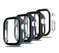 Simpeak 4 Pezzi Cover Compatibile con Apple Watch Ultra3/2/Ultra 49mm, Custodia Caso con Vetro Temperato HD Pellicola Protettiva, Anti-Graffio, Full Protezione, Trasparente,Nero,Blu,Verde