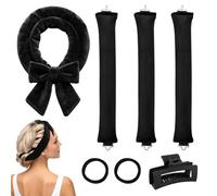Simpeak 7 Pcs Ferro Arricciacapelli Senza Calore, Bigodino Morbidi per Dormire con Fascia e Bigodini, Fermaglio a pinza e Elastici per Capelli, per Capelli Medi Lunghi-Nero