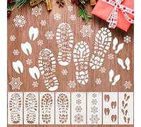 Simpeak 8 Pezzi Impronta di Babbo Natale, Riutilizzabile Stencil per impronte di fiocchi di neve di renne di elfi di Babbo Natale per pavimenti, finestre, pareti, porte, decorazioni natalizie
