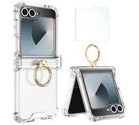 Simpeak Custodia Compatibile con Samsung Galaxy Z Flip 6 2024, Custodia Protettiva in Silicone Morbido con Anello in Metallo Sostituzione per Galaxy Z Flip 6, Antigraffio, Antiurto, Traslucida