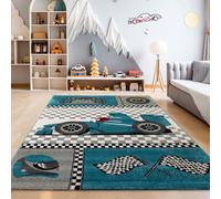 SIMPEX Tappeti per bambini, Auto da corsa, Tappeto Blu, 80 x 150 cm, Tappeti per bambini, Tappeto camera dei bambini