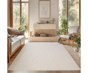 SIMPEX Tappeto 120x170 cm Crema Tinta Unita Bou nelli Stile Scandinavo Moderno Morbido Resistente Facile da Pulire per Soggiorno Camera Sala da Pranzo Cameretta
