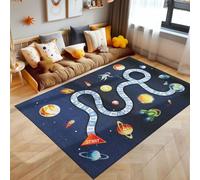 SIMPEX Tappeto Bambini Blu Marino 100x150 cm Spazio Design Moderno Antiscivolo Lavabile Facile Cura Morbido Antiallergico Cameretta