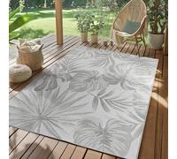 SIMPEX Tappeto da Esterno Grigio 160x230 cm, Resistente agli Agenti Atmosferici & UV, Cucina, Balcone, Terrazza, Soggiorno e Sala da Pranzo, Design di foglie di palma