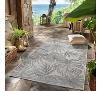 SIMPEX Tappeto da Esterno Grigio 80x150 cm, Resistente agli Agenti Atmosferici & UV, Cucina, Balcone, Terrazza, Soggiorno e Sala da Pranzo, Design di foglie di palma