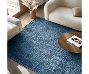 SIMPEX Tappeto in Cotone Blu 200x290 cm Lavabile Stile Boho Vintage Kelim Pelo Corto Antiscivolo Morbido Tinta Unita Mélange per Soggiorno Camera Studio Cucina