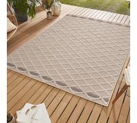 SIMPEX Tappeto Indoor & Outdoor Bou eige 140x200 cm, Resistente alle Intemperie, Design Scandinavo a Rombi con Effetto 3D Alto Basso per Cucina Soggiorno o Terrazza