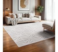 SIMPEX, Tappeto Indoor Outdoor Impermeabile 200x290 cm, Effetto 3D, Disegno del diamante, Lavabile, Resistente alle Intemperie, Colore Crema Naturale, Tappeto per Soggiorno e Terrazza