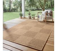 SIMPEX Tappeto Outdoor 120x170 cm Resistente alle Intemperie Facile da Pulire Effetto Juta Naturale Design a Quadri per Soggiorno Camera Terrazza Balcone Giardino