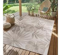 SIMPEX Tappeto Outdoor Beige 140x200 cm Resistente alle Intemperie UV Facile da Pulire Design Foglie di Palma per Cucina Balcone Terrazza Giardino