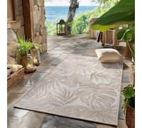 SIMPEX Tappeto Outdoor Beige 80x250 cm Passatoia Resistente alle Intemperie UV Facile da Pulire Design Foglie di Palma per Cucina Balcone Terrazza