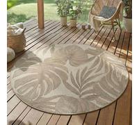 SIMPEX Tappeto Outdoor Rotondo 120 cm Beige Resistente alle Intemperie UV Facile da Pulire Design Foglie di Palma per Balcone Terrazza Giardino