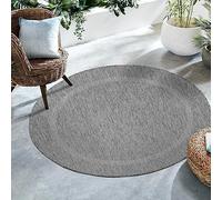 SIMPEX Tappeto Outdoor Rotondo 160 cm Grigio Design Bordura Tessuto Piatto Resistente Lavabile per Soggiorno Terrazza Giardino
