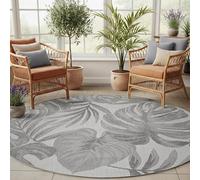 SIMPEX Tappeto Outdoor Rotondo 160 cm Grigio, Resistente alle Intemperie e UV, Tappeto per Terrazza Giardino Soggiorno Indoor Outdoor, Design Foglie di Palma Facile da Pulire robusto