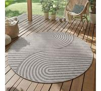 SIMPEX Tappeto Outdoor Rotondo 160 cm Grigio Resistente alle Intemperie UV Facile da Pulire Stile Scandinavo Boho per Terrazza Giardino Soggiorno