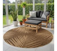SIMPEX Tappeto Outdoor Rotondo 160 cm Resistente alle Intemperie Facile da Pulire Effetto Juta Naturale Design Palme per Terrazza Giardino Soggiorno Sala da Pranzo